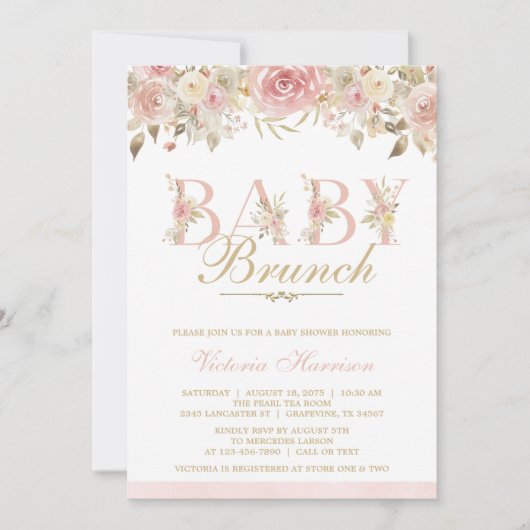 Blush Pink Bloral Baby Duschbrunch Einladung (Vorderseite)