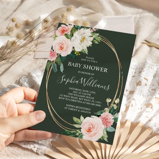 Blush Pink Bloral Baby Dusche Einladung