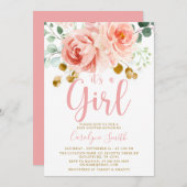 Blush Pink Bloral Baby Dusche Einladung Girl (Vorne/Hinten)