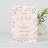 Blush Pink Bloral Baby Dusche Girl Einladung (Stehend Vorderseite)