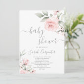 Blush pink Bloral Baby Dusche Girl Einladung (Stehend Vorderseite)