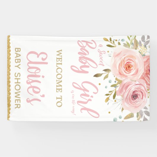 Blush Pink Bloral Baby Dusche Hintergrund Empfang Banner (Horizontal)