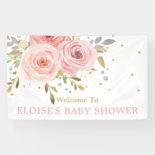 Blush Pink Bloral Baby Dusche Hintergrund Empfang Banner (Horizontal)