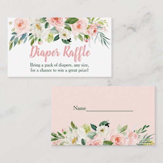 Blush Pink Bloral Baby Dusche Windeln Raffelkarten Platzkarte (Vorne/Hinten)