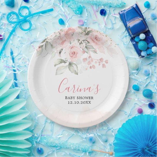 Blush Pink Bloral Baby Duschpapierplatte Pappteller (Party)
