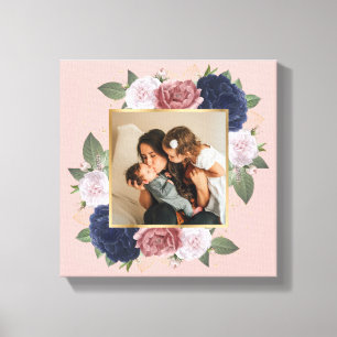 Blush Pink Bloral Custom Family Foto auf Leinwand