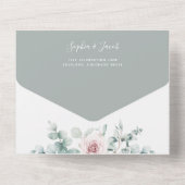 Blush Pink Bloral Eukalyptus Geometric Wedding All In One Einladung (Rückseite)