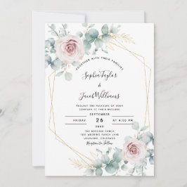 Blush Pink Bloral Eukalyptus Geometric Wedding Einladung