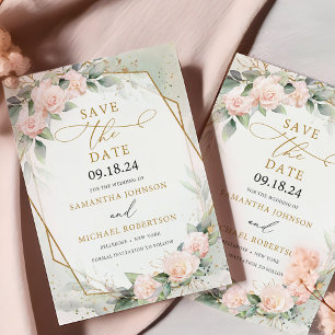 Blush Pink Bloral Eukalyptus Gold Frame Save The Date