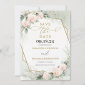 Blush Pink Bloral Eukalyptus Gold Frame Save The Date (Vorderseite)
