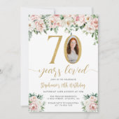 Blush Pink Bloral Foto 70. Geburtstag Einladung (Vorderseite)