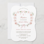 Blush Pink Bloral Frame Taufe Einladung (Vorderseite)