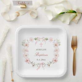 Blush Pink Bloral Frame Taufe Pappteller