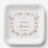 Blush Pink Bloral Frame Taufe Pappteller (Vorderseite)