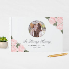 Blush Pink Bloral Gedenkstätte Beerdigung Foto Gästebuch