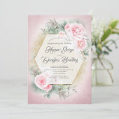 Blush Pink Bloral Geometric Frame Engagement Party Einladung (Stehend Vorderseite)