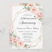 Blush Pink Bloral Geometric Hochzeitjubiläum Einladung (Vorne/Hinten)