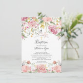 Blush Pink Bloral Girl Taufe Einladung (Stehend Vorderseite)