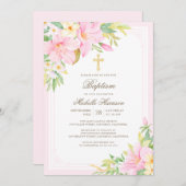Blush Pink Bloral Girl Taufe Einladung (Vorne/Hinten)