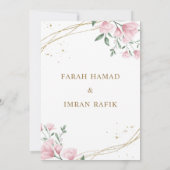 Blush Pink Bloral Gold Border Muslim Wedding Einladung (Rückseite)