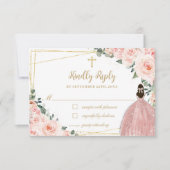 Blush Pink Bloral Gold Taufe Christening Reputatio RSVP Karte (Vorderseite)