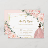 Blush Pink Bloral Gold Taufe Christening Reputatio RSVP Karte (Vorne/Hinten)