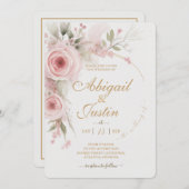 Blush Pink Bloral Hochzeit Einladung Weiße Blume (Vorne/Hinten)
