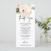 Blush Pink Bloral Hochzeit Vielen Dank Tischeinste Menükarte (Stehend Vorderseite)