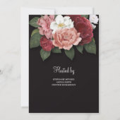 Blush Pink Bloral im Schwarzen Hintergrund Einladu Einladung (Rückseite)