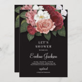 Blush Pink Bloral im Schwarzen Hintergrund Einladu Einladung (Vorne/Hinten)