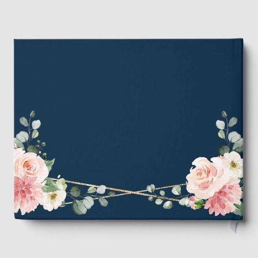 Blush Pink Bloral Navy Geometric Botanical Wedding Gästebuch (Rückseite)