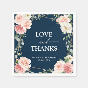 Blush Pink Bloral Navy Geometric Botanical Wedding Serviette