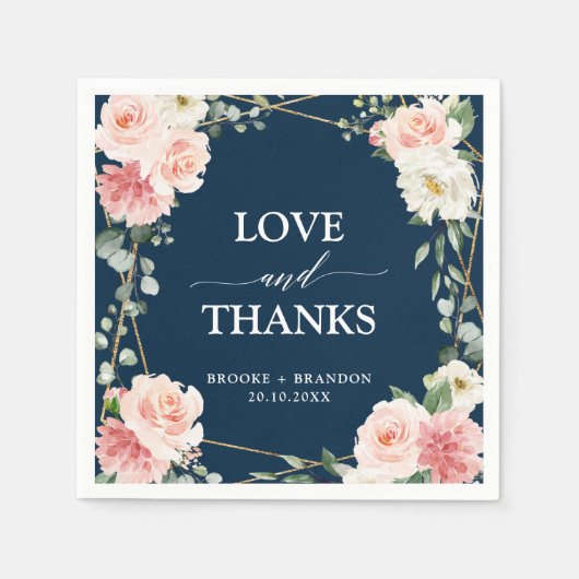 Blush Pink Bloral Navy Geometric Botanical Wedding Serviette (Vorderseite)