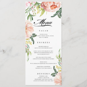 Blush Pink Bloral Peony Wedding Menü Menükarte