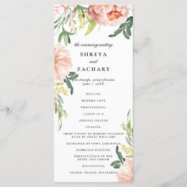 Blush Pink Bloral Peony Wedding Programm