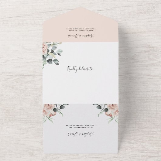Blush Pink Bloral Spring Wedding mit UAWG All In One Einladung (Außenbereich)