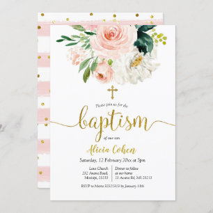 Blush Pink Bloral Taufen Einladung