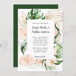Blush Pink Bloral Tropische Grüne Hochzeit Einladung