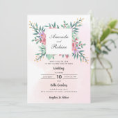 Blush Pink Bloral Wedding Einladung (Stehend Vorderseite)
