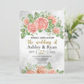 Blush Pink Bloral Wedding Einladung (Stehend Vorderseite)