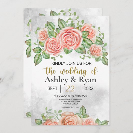 Blush Pink Bloral Wedding Einladung (Vorne/Hinten)