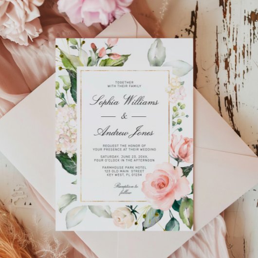 Blush Pink Bloral Wedding Einladung