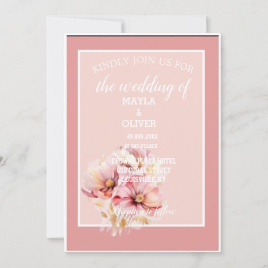 Blush Pink Bloral Wedding Einladung (Vorderseite)