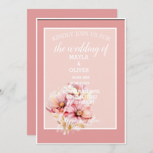 Blush Pink Bloral Wedding Einladung (Vorne/Hinten)