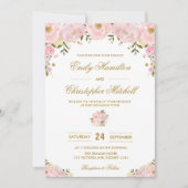 Blush Pink Bloral Wedding Einladung Gold Confetti (Vorderseite)