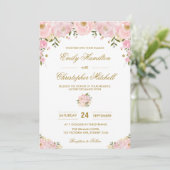 Blush Pink Bloral Wedding Einladung Gold Confetti (Stehend Vorderseite)