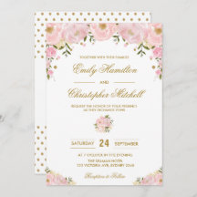 Blush Pink Bloral Wedding Einladung Gold Confetti