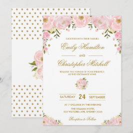Blush Pink Bloral Wedding Einladung Gold Confetti