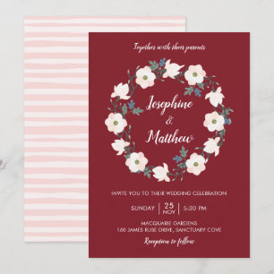 Blush Pink Bloral Wreath Bugundy Wedding Einladung