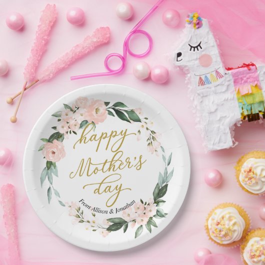 Blush Pink Bloral Wreath Happthers Day Pappteller (Party)